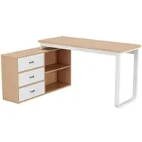 OKWISH Bureau – 3 Lades – 2 Open Vakken – Minimalistisch Design met Opbergruimte – MDF Naturel met Stalen Frame – 18 mm Blad – 135x50 cm – Draagkracht 50 kg