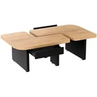 OKWISH Salontafel - Met Ledverlichting En 2 Schuiven - Flexibel 2 In 1 - MDF Naturel Zwart - 90x60x44,5 Cm