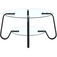 OKWISH Salontafel - Dubbele Laag Van Gehard Glas - Ronde Tafel Voor Woonkamer En Kleine Ruimtes - Zwart Metaal - 80 x 80 x 45 cm