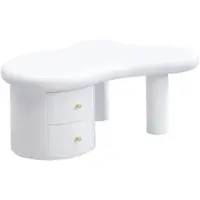 OKWISH Salontafels Koffietafel - Asymmetrische Salontafel Met 2 Discrete Lades - Rond Afgerond Ontwerp - Bijzettafeltjes Woonkamer - 97x64x42 cm - MDF - Wit