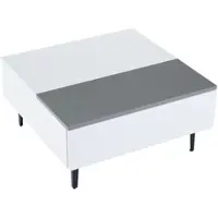 OKWISH Salontafel – Hoogteverstelbaar tot 48,5 cm – Met App-LED – Verborgen Dubbele Opbergruimte en Push-Pull Lade – Hoogglans MDF Wit+Grijs – 70x70x35 cm
