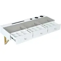 OKWISH Kaptafel Hangend - 3 Schuifladen Met Glasblad - Make-up Opbergen Voor Slaapkamer - MDF En Spaanplaat Wit - 120×40×45 Cm