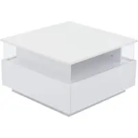 OKWISH Salontafels - LED Salontafel Met Hoogglans Blad - 2 Lades En Acryl Presentatievak - 70x70x41 cm - Hout - Wit