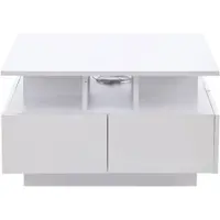 OKWISH Salontafels Koffietafel - Moderne Salontafel Met Lade Opbergruimte En LED Licht - Geometrisch Hoogglans Ontwerp - Salon Tafel - 70x70x40 cm - Spaanplaat - Wit