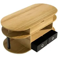 OKWISH Salontafel - Heffunctie Liftserie - 2 Lades - Met Opbergruimte En Opbergvak Onder Blad - Modern Houtnerf - Spaanplaat Zwart+Bruin - 105x50x45/60 cm