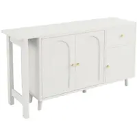 OKWISH Bureau-Dressoir – 2-in-1 360° Draaibaar Bureau – 3 Deuren 1 Lade – Wit Spaanplaat – 120x40x74.5 cm – Met Gouden Accenten – Voor Woonkamer/Thuiswerk