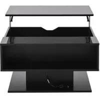 OKWISH Salontafels Koffietafel - Salontafel Met LED-Verlichting - Woonkamer Tafel Hoogglans Met 2 Opbergruimtes - 80x77x40 cm - Spaanplaat - Zwart