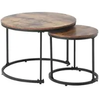 OKWISH Salontafel Set – Nestbaar 2-delig – Ronde Bijzettafels 50 x 70.5 cm & 45.5 x 44 cm – MDF Houtnerf – Metaal Frame Bruin – Stapelbaar 50 kg Draagkracht