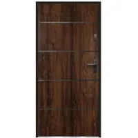 Vente-unique Voordeur van massief en roestvrij staal H207 x L100 cm, donker naturel - 55 cm dikte - Draait links open - NAXARA