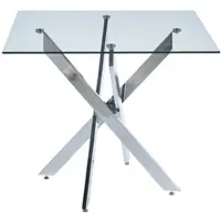 OKWISH Eettafel - Vierkant En Ruimtebesparend Voor Keuken En Eetkamer - Gehard Glas En Metaal Zilver - 80 x 80 x 75 cm