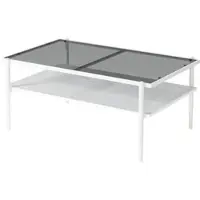 OKWISH Salontafel - Gehard Glas Blad - Moderne Woonkamer Tafel Met Opbergmogelijkheid - MDF Grijs En Wit - 97,5x61,5x45 Cm
