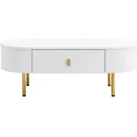 OKWISH Salontafel - 2 Lades - Met Gouden Grepen En Poten - Woonkamer - MDF Wit En Goud - 108x50x40 Cm