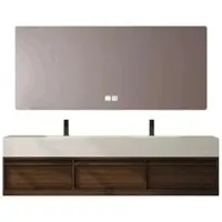 360Home Wasbak van sintrosten, dubbele wasbak, wastafel met twee kommen, wastafelset met LED-spiegel en kasten [RW3318-140]