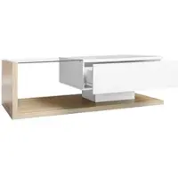 OKWISH Salontafels - Koffietafel Met Lade - LED Beisteltisch - Rechthoekig - Voor Woonkamer En Slaapkamer - 105x55x32,5 cm - Spaanplaat - Wit + Houtkleur