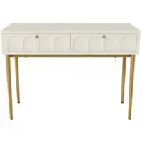 OKWISH Kaptafel 100 X 45 X 76,5 Cm - 2 Lades Met Boogfront - Ruimtebesparend Voor Slaapkamer - Hout En Metaal - Crèmewit