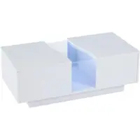 OKWISH Salontafel - Met Led-Verlichting En 2 Lades - Voor Woonkamer Of Slaapkamer - Mdf Hoogglans Wit - 100x50x35 Cm