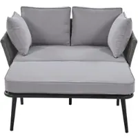 OKWISH Tuinligbed Met Kussens - UV Bestendige Afneembare Bekleding - Handgeweven Rug En Armleuning - Stalen Frame - Grijs