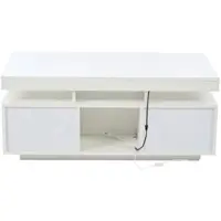 OKWISH Salontafel – Hoogglans Met Ledverlichting Via App – Met Stopcontact En Usb – Voor Woonkamer Kantoor – Spaanplaat Wit – 100×50×43 Cm