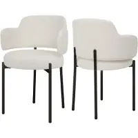 Puluomis - Eetkamerstoelen - Set van 2 - Teddy Fleece - Metalen poten - Gevoerde zitkussens - Gebogen rugleuning armleuning - Wit