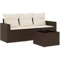 vidaXL 4-delige Loungeset met kussens poly rattan bruin