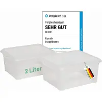 Novaliv 2x opbergdoos met deksel klein 2 L transparant nestbaar stapelbaar kunststof doos met clipsluiting kunststof BPA-vrij 20 x 16,5 x 9 cm