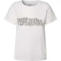 Pepe Jeans Dames Beri (M), Wit, Casual, Katoen, Korte mouwen PL5000052
