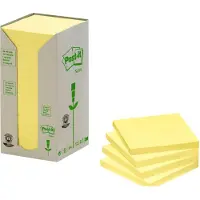 Post-It 100% Gerecycled Zelfklevende memoblaadjes Vierkant 76 x 76 mm Blanco Kanariegeel 654-1T 100 16 Stuks à 100 Vellen