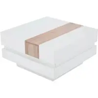 OKWISH Salontafel - Uitschuifbaar Tafelblad - Verborgen Opbergruimte Met Vakken - Hoogglans Wit Blad - Spaanplaat - 70x70x39 cm