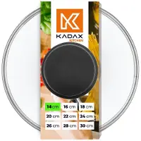 Kadax glazen deksel met siliconen handgreep, hittebestendig deksel voor potten, deksel met stoomgat, universeel deksel in verschillende maten, rond (14 cm, zwart)