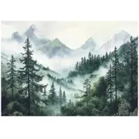 WALLARENA - Fotobehang - 200x140 cm - Fototapete van een bos in de mist met bomen en bergen, geschikt voor slaapkamer en salon, vliesbehang