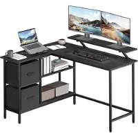 Vasagle - Bureau - Hoekbureau in L-vorm - 2 Lades - Verstelbaar Legbord en Monitorstandaard
