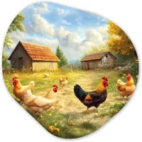MuchoWow Organische wanddecoratie 60x60 cm - Organisch schilderij Kippen - Landelijke rust - Natuur - Muurdecoratie woonkamer - Kamer decoratie - Schilderijen - Muurcirkel aesthetic