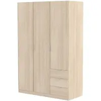 Dmora Astuzie - 3-deurs kledingkast, 121x52 cm eikenbruin, 3 lades