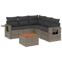 vidaXL 6-delige Loungeset met kussens poly rattan grijs