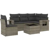 vidaXL 6-delige tuinmeubelset met kussens, grijs, polyrotan