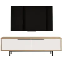 CALICOSY - Tv-meubel met 2 kleppen, eikenlook en wit, L160 cm - NAYA