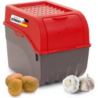 Novaliv Aardappelbewaardoos | groot 9L | ROOD | Aardappeldoos | Stapelbare groentekist, uienkist, aardappelmand, fruitkist, aardappelkist, uienbewaarbak, wortelbewaarbak