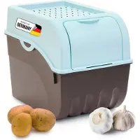 Novaliv Aardappelbewaardoos | groot 9L | TURKOOIS | Aardappeldoos | Stapelbare groentekist, uienkist, aardappelmand, fruitkist, aardappelkist, uienbewaarbak, wortelbewaarbak
