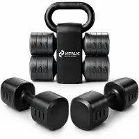 Vitalic 2-in-1 Dumbbell & Kettlebell Set | Gewichten van 1 tot 5.5 kg per stuk | Halters met gratis Kracht & Mobiliteitsschema van Fysiolab