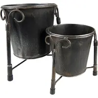 Clayre & Eef Bloempot Set van 2 Ø 17 Ø 12 cm Zwart Ijzer Plantenpot Zwart Plantenpot