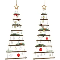 vidaXL Hangende kerstbomen met topsterren 2 st 55x120 cm natuurlijke tak