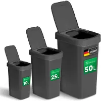 Novaliv Afvalbakset 10L + 25L + 50L, afvalbak met 2-in-1 deksel, scharnierdeksel & zwaaideksel, anti-geur afvalbak voor keuken huishouden kantoor, afvalemmer afval plastic afvalcontainer