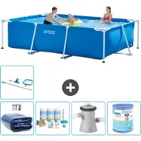 Intex Rechthoekig Frame Zwembad - 300 x 200 x 75 cm - Blauw - Inclusief Solarzeil - Onderhoudspakket - Zwembadfilterpomp - Filter - Schoonmaakset - 6-delig