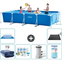 Intex Rechthoekig Frame Zwembad - 450 x 220 x 84 cm - Blauw - Inclusief Solarzeil - Onderhoudspakket - Zwembadfilterpomp - Filter - Grondzeil - Solar Mat - 7-delig