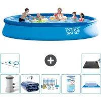 Intex Rond Opblaasbaar Easy Set Zwembad - 457 x 84 cm - Blauw - Inclusief Pomp - Solarzeil - Onderhoudspakket - Filter - Grondzeil - Schoonmaakset - Solar Mat - 8-delig