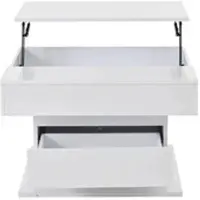 OKWISH Salontafel – Modern Minimalistisch – 1 Lade – Zonder LED – Hef- en draaifunctie met verborgen opbergruimte – Spaanplaat Wit – 70x70x45 cm