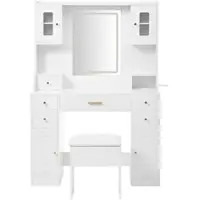 OKWISH Kaptafel - Moderne Make Up Tafel Met LED-Verlichting En Ingebouwde Stopcontacten - 105x40x152 cm - MDF - Wit