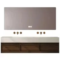 360Home Wasbak van sintrosten, dubbele wasbak, wastafel met twee kommen, wastafelset met LED-spiegel en kasten [RW3318-140 BKK]