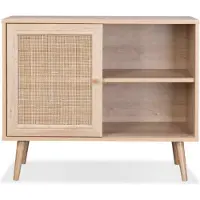 Sweeek Dressoir met 3 deuren houtdecor en rotan 120cm Naturel