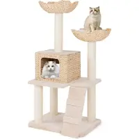 Northio Cattail kattenboom met sisalpalen, een kussen en een huisje voor katten, en een kattentoren